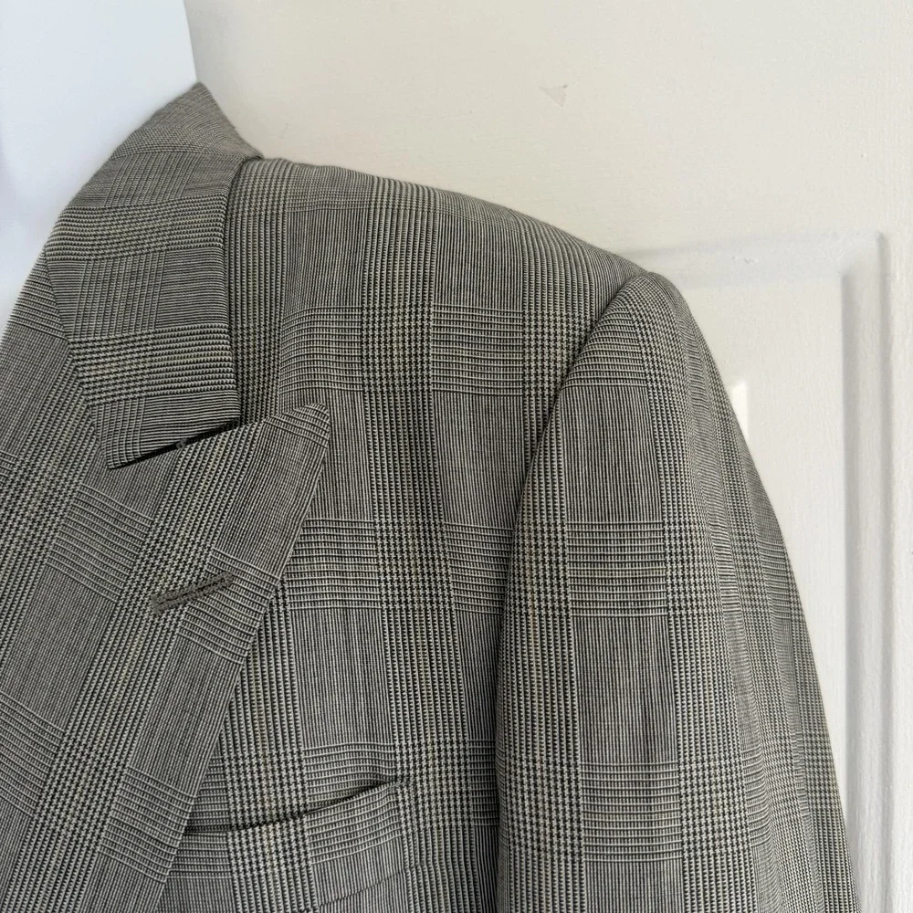 Vintage Cricketeer 2 Piece Suit Mens L Gray Plaid Double Breasted 34x31 USA 90s